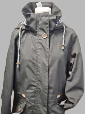 Jacke mit Kapuze “ Blue Wave “ Größe 42 in Dunkelblau wasserabweisend (abnehmbare Kapuze) 35% Baumwolle