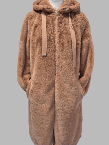 Mantel mit Kapuze " Rino & Pelle " Größe 36 in Camel/Webpelz