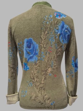 Cardigan “ Luisa Cerano “ Größe 36 in Moosgrün/Royalblau floral 100% Cashmere